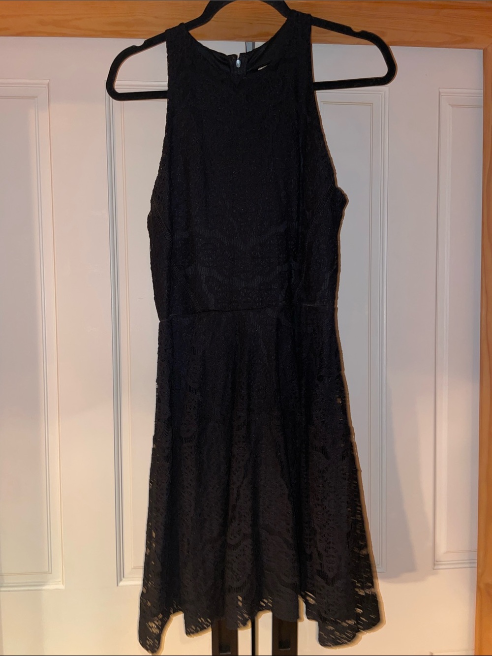 Sleeveless Black Lace Midi Dress with High Neck